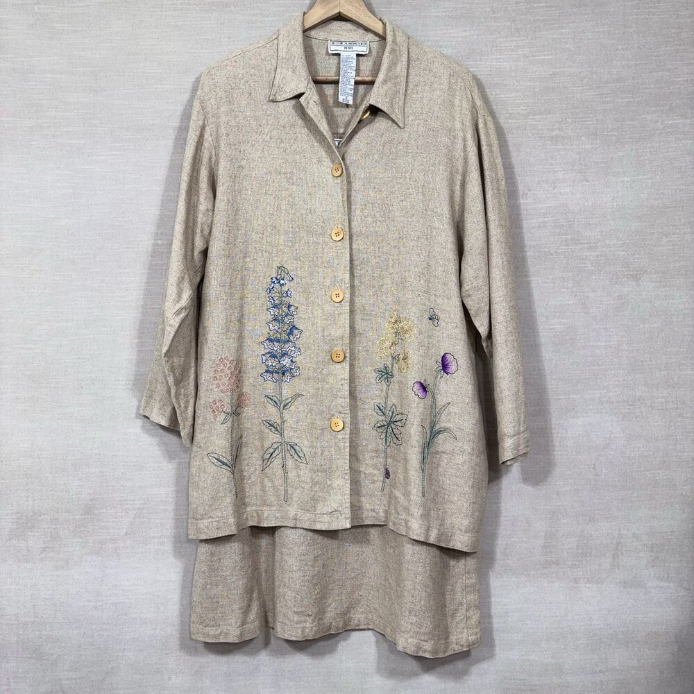 Jessica‎ Howard Womens Linen Blend Twinset Dress Jacket 8P Floral Embroidered